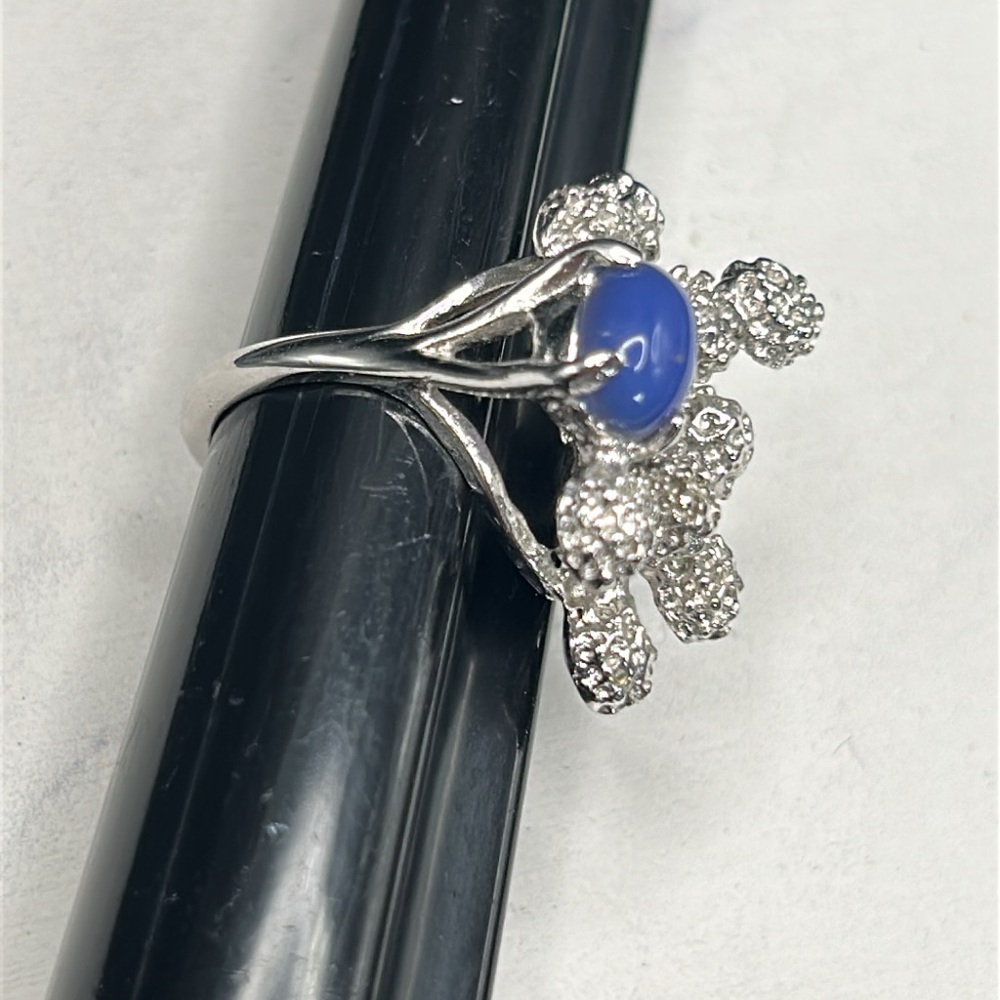 Gorgeous Statement Ring #538 Silver Tone Blue Sto… - image 3